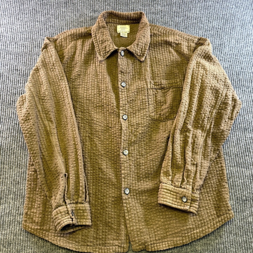 Mod O Doc Shirt‎ Womens M Brown Waffle Knit Texture Button Up Long Sleeve Cotton